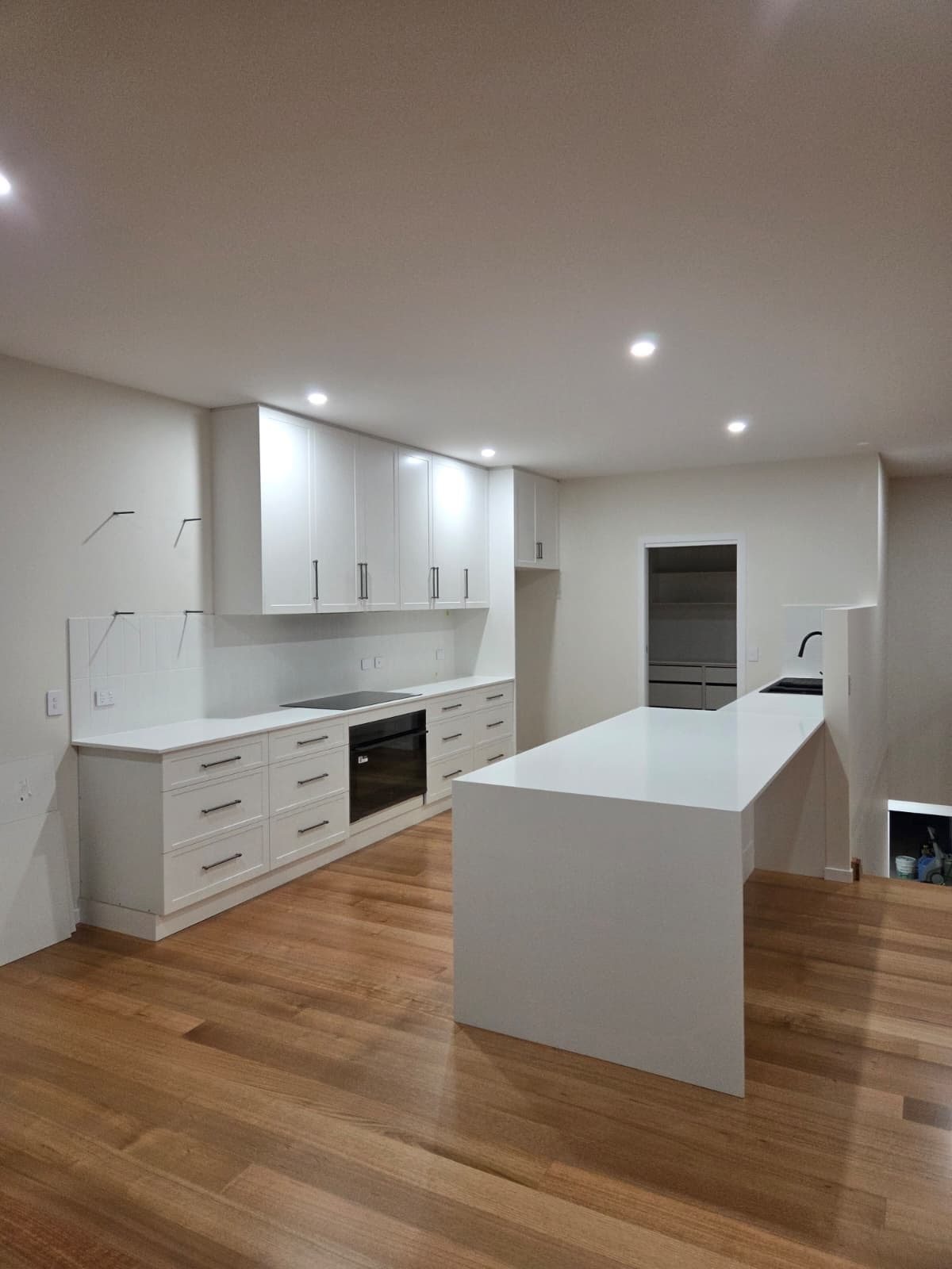New kitchen wired by MVS Connect with downlights, island bench power and appliance circuits