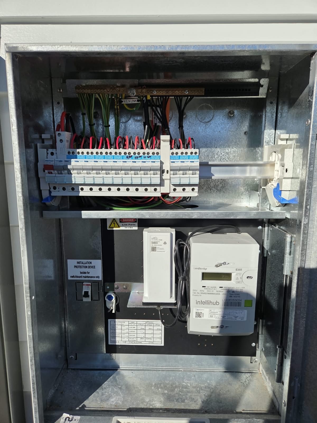 Meter box and switchboard with smart meter installed by MVS Connect in North-West Tasmania